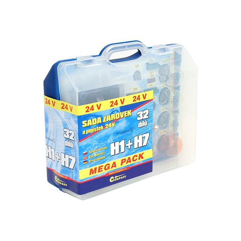 Žárovky 24V servisní box MEGA H1+H7+pojistky