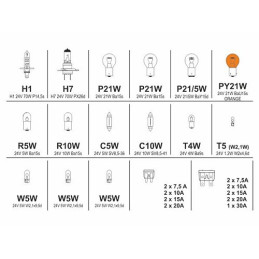 Žárovky 24V servisní box MEGA H1+H7+pojistky