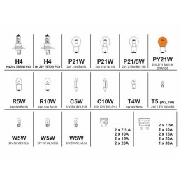Žárovky 24V servisní box MEGA H4+H4+pojistky